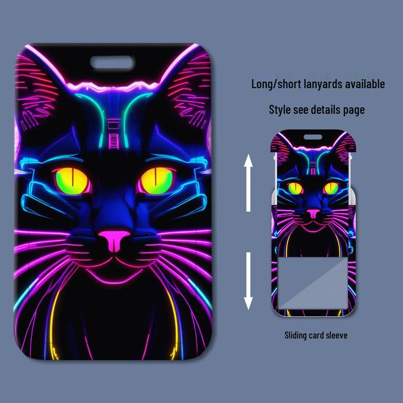Cyberpunk Cat Card Holder for Student and Work IDs