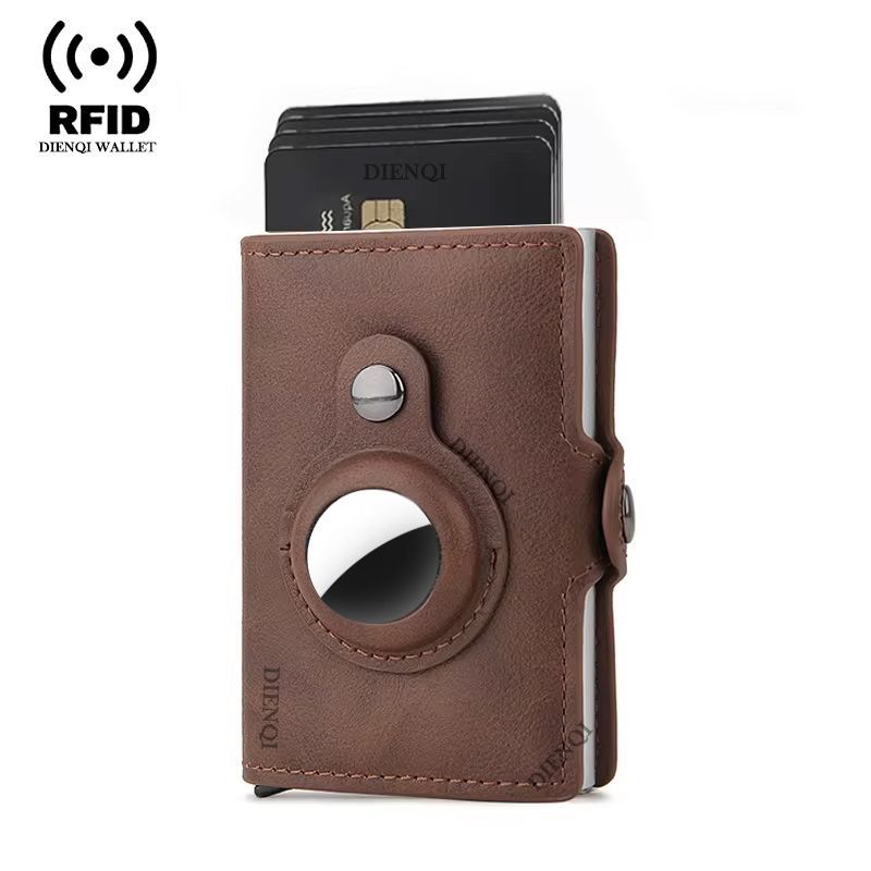 

Air tag card bag tracker чоловічий гаманець rfid blocking card clip metal card holder темно-коричневого кольору