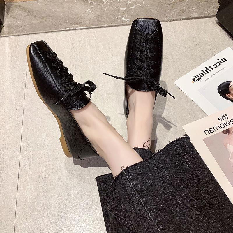 Fashion ZANPACE Casual Square Toe Platform Shoes New Spring Lace-Up PU  Loafers Women Shoes 2025 Soft Flat with Leather Shoes Female