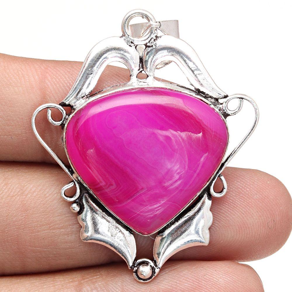 Pendant Pink Botswana Agate Gemstone Mother'Day Gift Silver Jewelry 2"