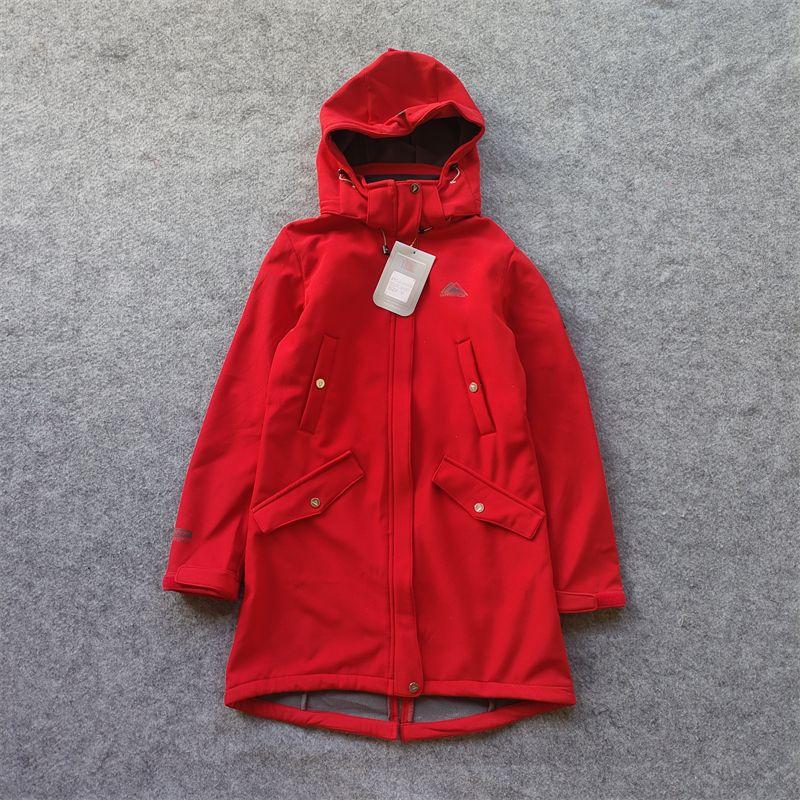 

Outdoor Mid-Length Trench Coat Women s Windproof Waterproof Soft Shell Composite Polar Fleece Shell Jacket Removable Hat Spring and Autumn Coat Red soft shell composite jacket L