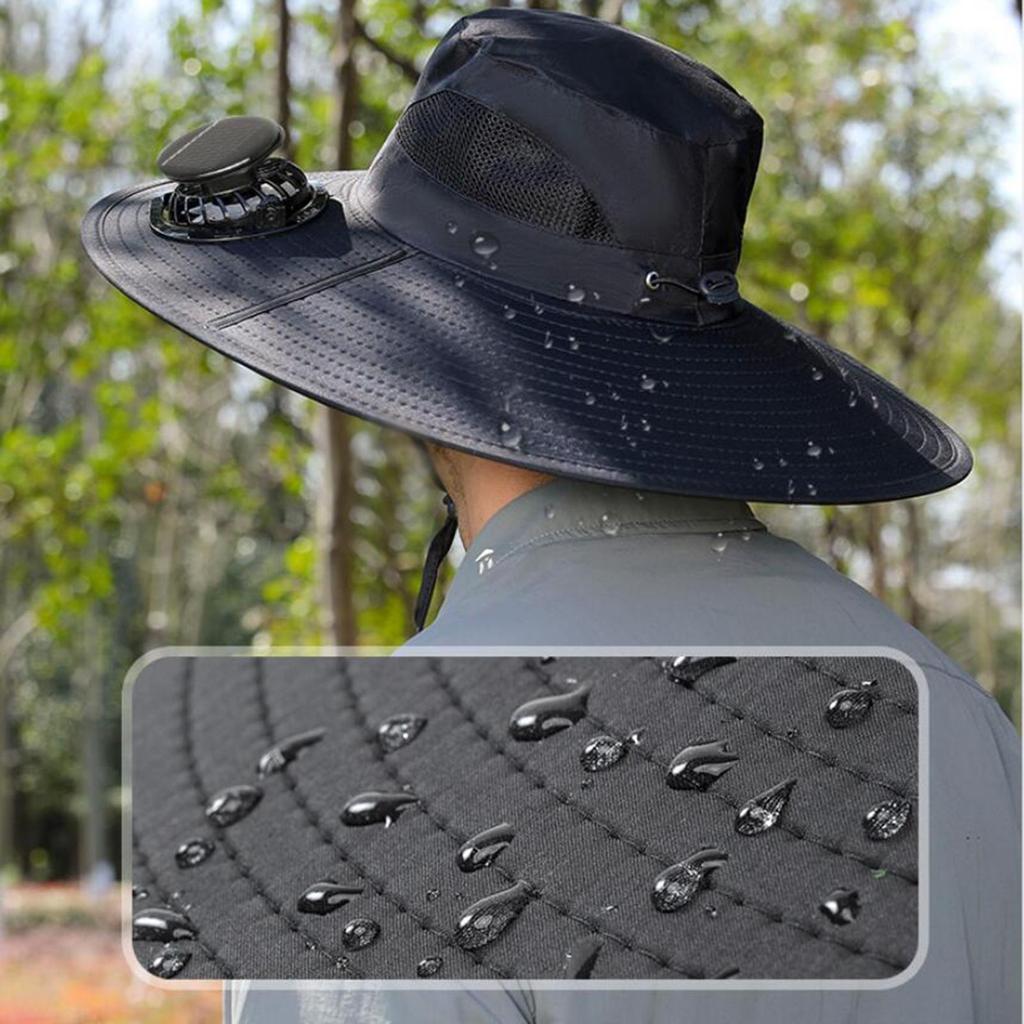 Unisex Outdoor Wide Brim Sun Hat with Fan for Hiking Camping Summer Comfortable Llightweight Rechargeable Cooling Cap
