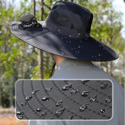 Unisex Outdoor Wide Brim Sun Hat with Fan for Hiking Camping Summer Comfortable Llightweight Rechargeable Cooling Cap