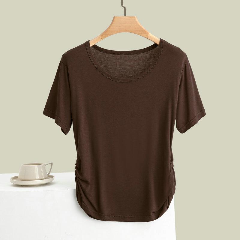 Damen Slim-Fit Modal Kurzarm T-Shirt - Vielseitiges, Bequemes, Rundhals Freizeit-Oberteil für Yoga und Tanz