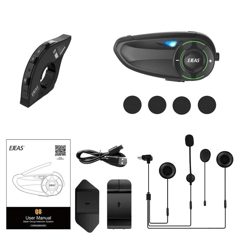 EJEAS Q8 Bluetooth 5.1 Motorcycle Helmet Headset Intercom, with EUC Remote Walkie Talkie, for 6 Riders Talking At Real Time IP67