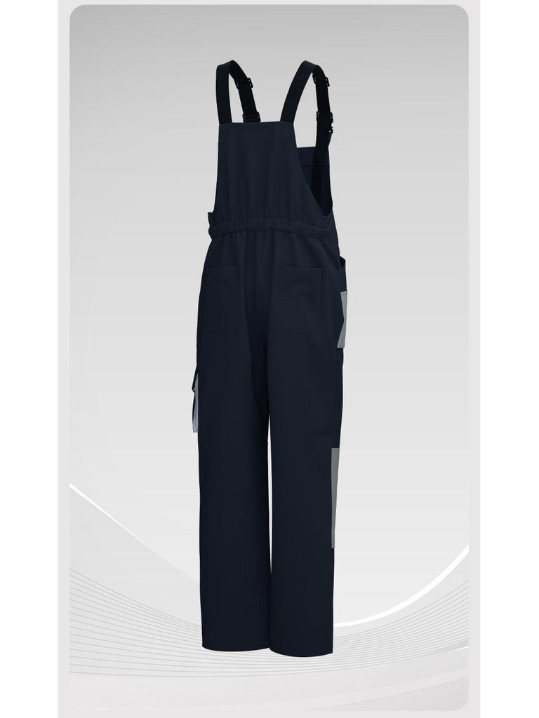 Cross-Border 3D Color-Block Multi-Pocket Hooded Strap Overalls for Labor Protection