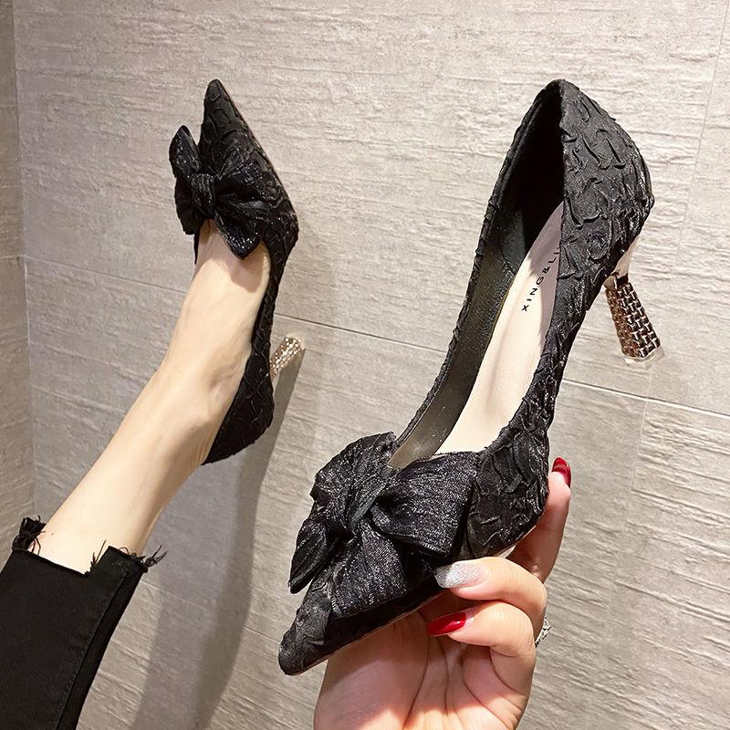 Fashion Women's Shoes Green Pointed Toe High Heels Ladies Pumps with Bow Sexy Quality Lastest Chic and Elegant Dress Korean Style Spring