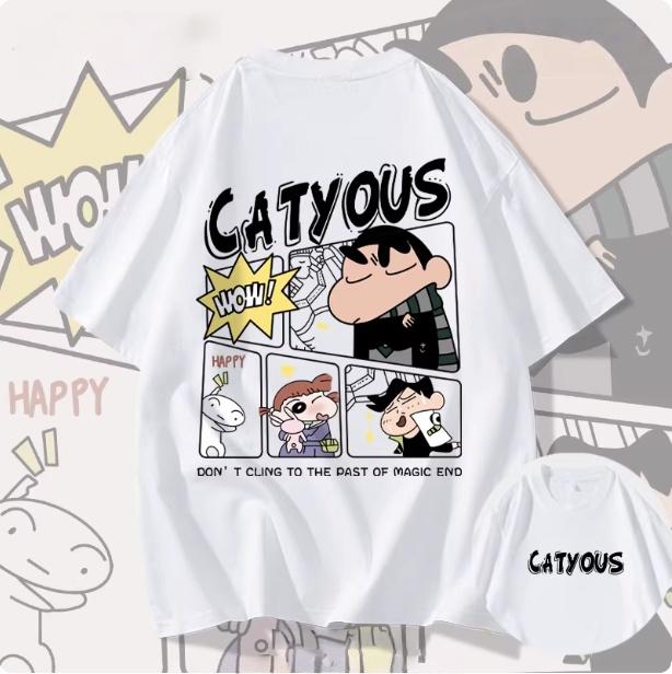 

2026 Summer Comic Form Crayon Shinchan Image 100 Cotton Printed Oversize Casual Tshirt Adult Children Parentchild Top y2k S