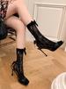 Korean Style Lace Bowknot Fishnet Calf Socks - Thin Hollow Garter Scrunch for Women