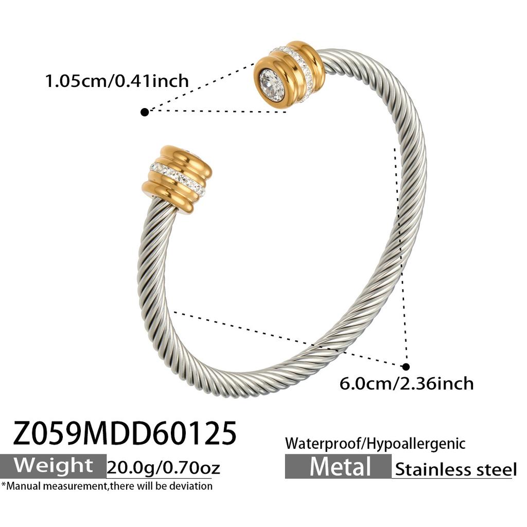 European and American fashion light luxury jewelry bracelet set with zirconia, stainless steel elastic open bangle