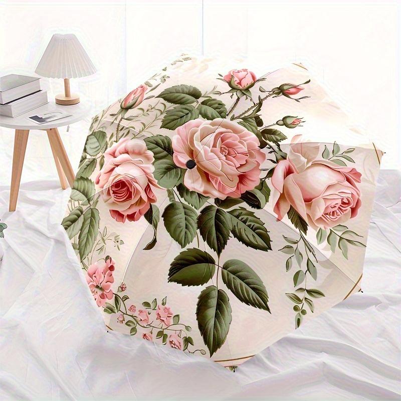 Rose Floral-themed, Eight-ribbed, Self-folding Umbrella Is Suitable for Everyday Outdoor Use and Is An Ideal Gift for Friends and Family, As