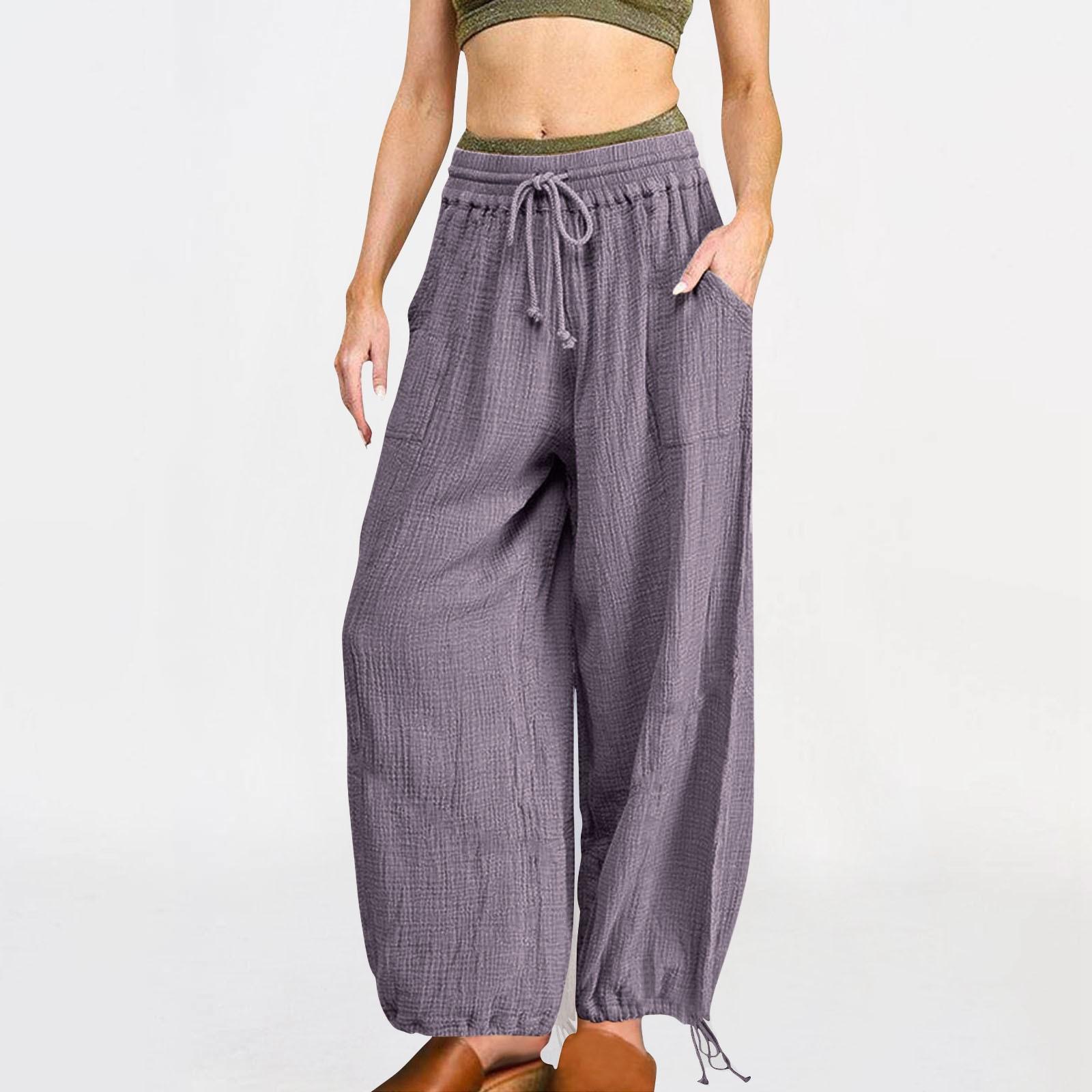 

Женские мешковатые брюки с высокой талией и широкими штанинами, хлопковые льняные брюки-карго, брюки XL светло-фиолетовый