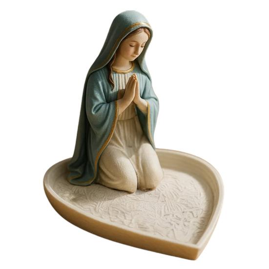 Virgin Mary Rosary Holder Resin Prayer Our Lady Jewelry Holder Spiritual Religious Gift Catholic Devotional Tabletop Jewelry Tray