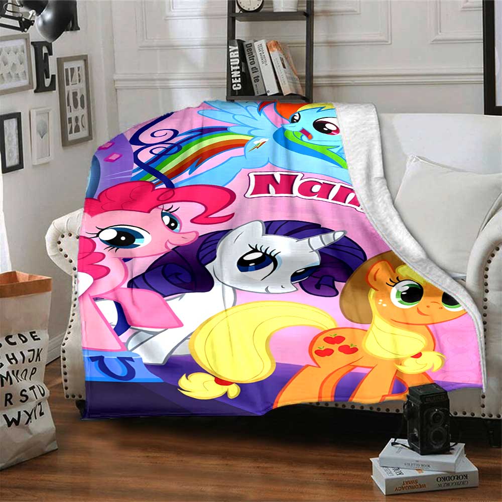 Little Pony (8) Customize Your Name Blanket Multi-purpose Customizable Blanket Soft & Cozy Suitable for Nap Picnics Living Room Chair