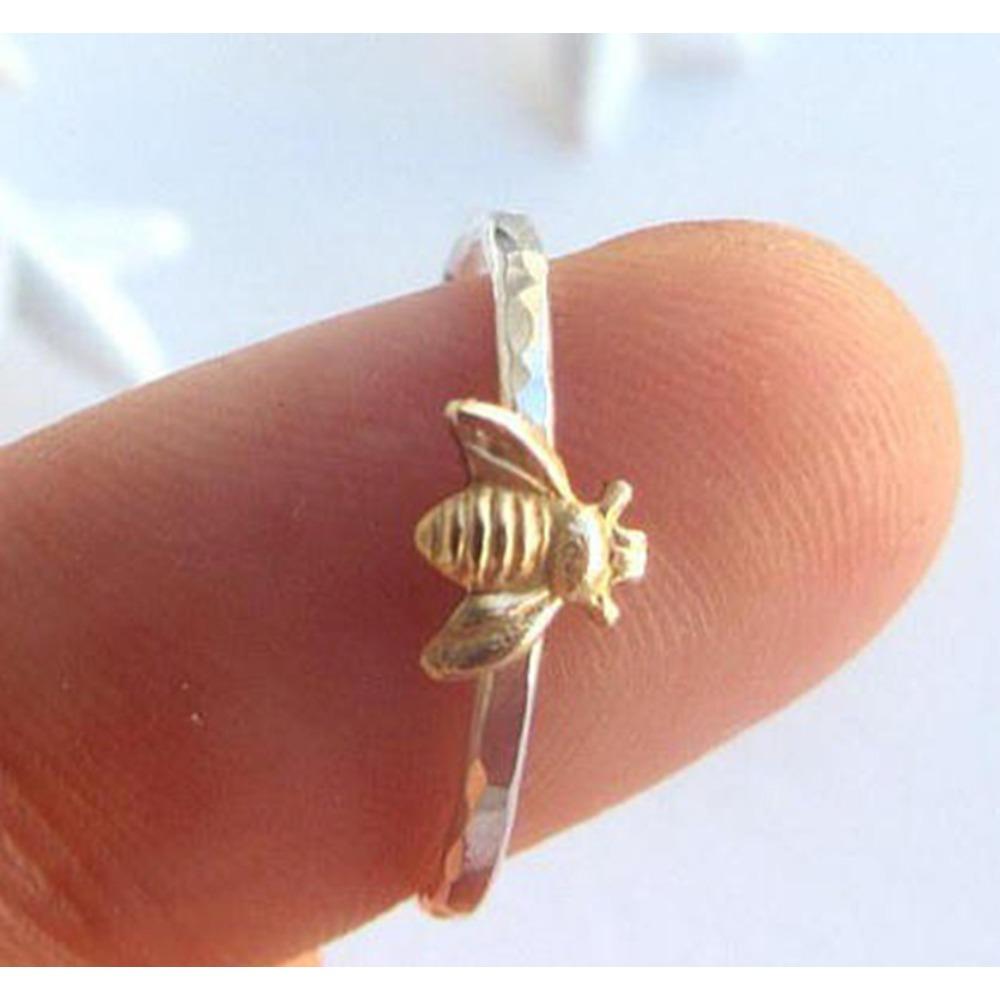 Women Bee Ring 925 Silver Gold Plated Elegant Fashion Jewelry Gift for Her