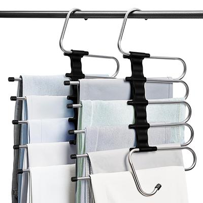 Na SNS x 5x Storage TITIROBA Wieszak na spodnie ze stali nierdzewnej Bez matowej czerni [Modna pojemność] (Ustaw 2) - Stal, Oszczędność miejsca, 5 Haczyków, Pionowy/Poziomy