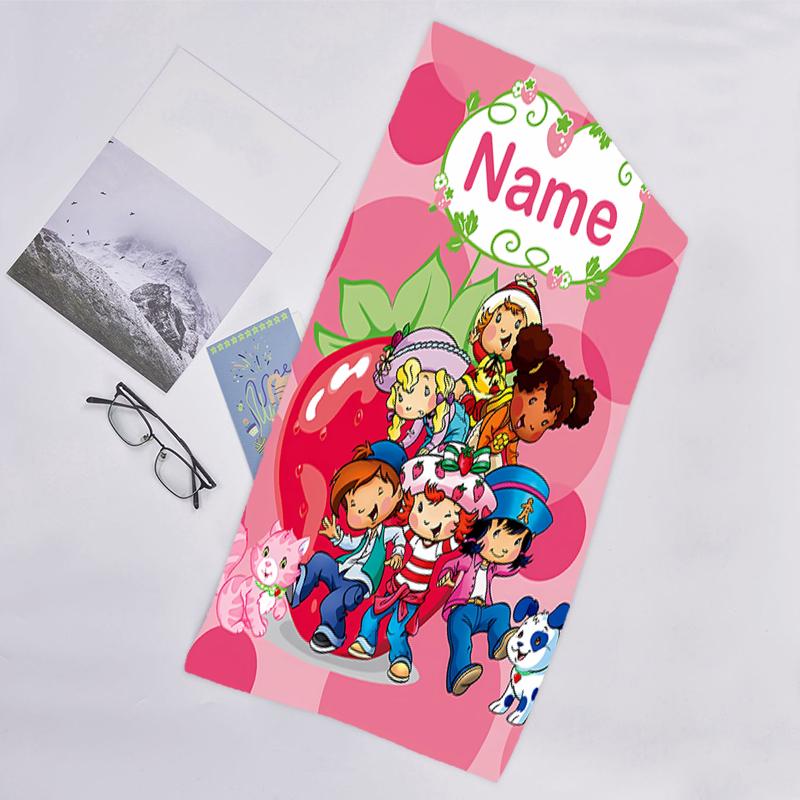 1pc Strawberry Princess1 Beach Towel with Custom Name, Beach/Swimming/Bath/Picnic/Camping Towel, Suitable for Seaside Beaches