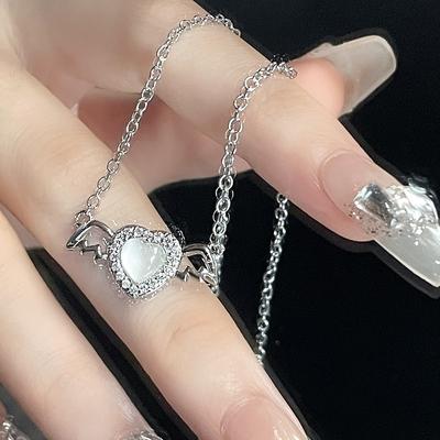 Wings Love Opal Necklace Women'S Niche Design Light Luxury High-End Gem Pendant Collarbone Chain