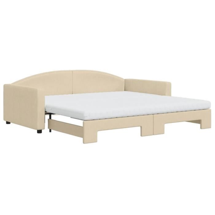 VidaXL Daybed with Trundle and Mattress Cream 100x200 Cm Fabric 3197215