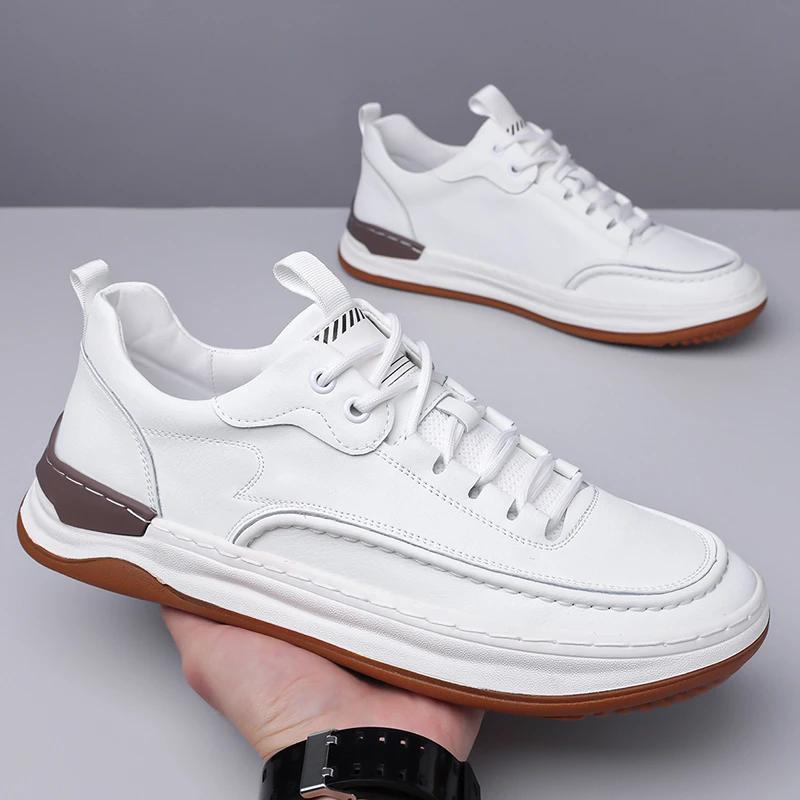 High Quality Men Thick Soled Comfy Casual Leather Shoes Four Season Genuine Leather Outdoor Walking Shoes Fashion New Board Shoe