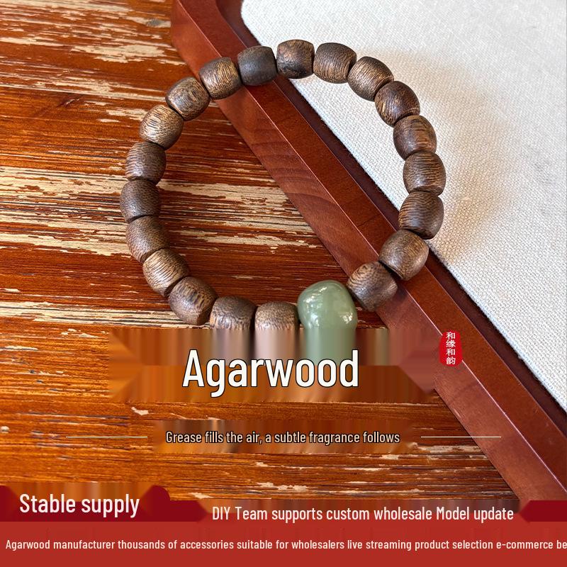 Hainan Green Agate Drum Beads Bracelet with Hetian Jade, 10x11mm, Popular in Cultural Play Market 10mm