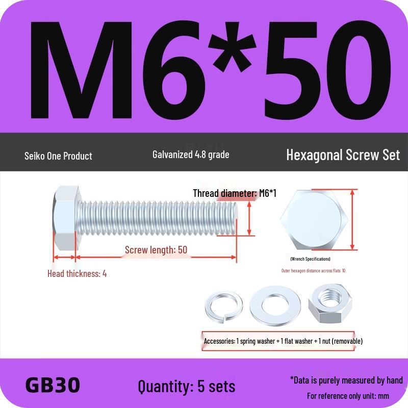 Galvanized Hex Head Bolt & Nut Set - Grade 4.8, Sizes M4 To M30