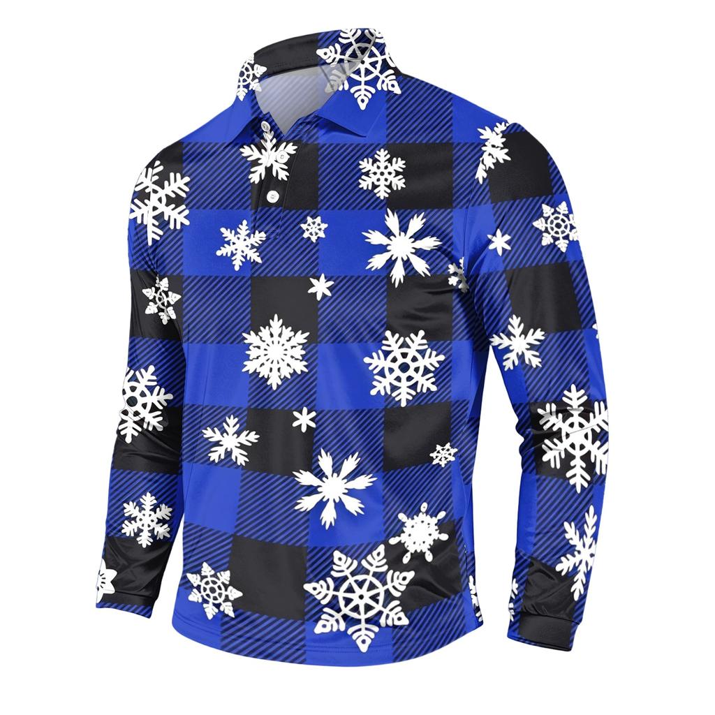 Men's Casual Long Sleeve T-Shirt with Neck and Christmas Print Holiday Tee