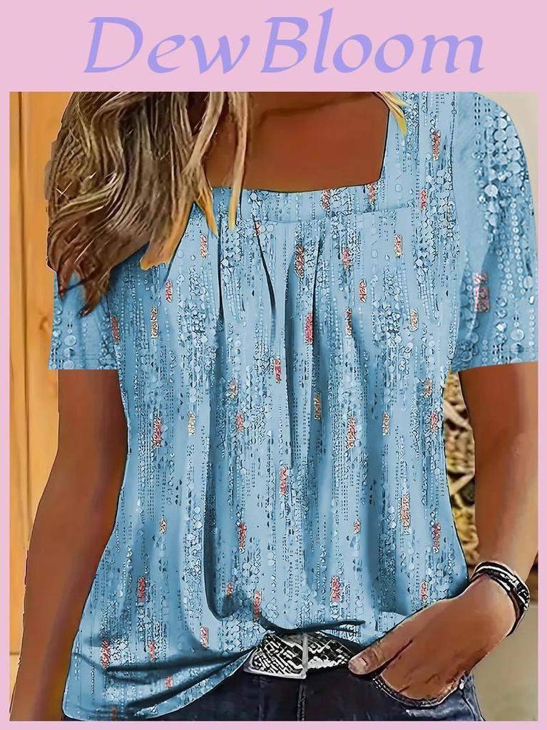 Plant Flowers Print T Shirt With Polyester Spandex For Casual Wear
