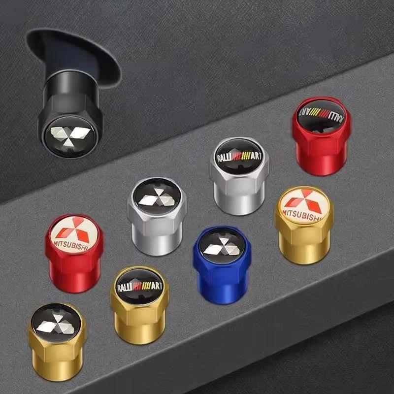 Tyre Stem Covers for Mitsubishi Car Logo Ralliart Lancer Outlander ASX Colt Pajero Eclipse EVO Colt Wheel Tire Valve Caps 4pcs