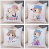 Children's Room Sofa Home Pillowcase Cute Cartoon Girl and Cat Pillowcase Decoration Cute Animal Cushion Cover