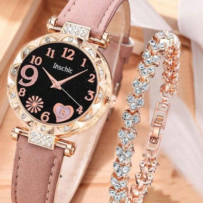 Ladies Belt Quartz Watch Love Dial Casual Fashion Women'S Watch Simple Watch + Bracelet