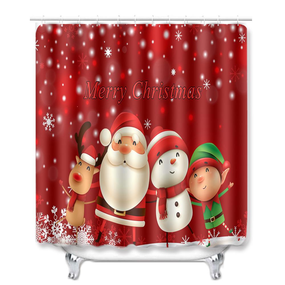 Christmas Shower Curtain Floor Mat Combination Four-Piece Set Bathroom Toilet Carpet Shower Room Mat Foot Mat