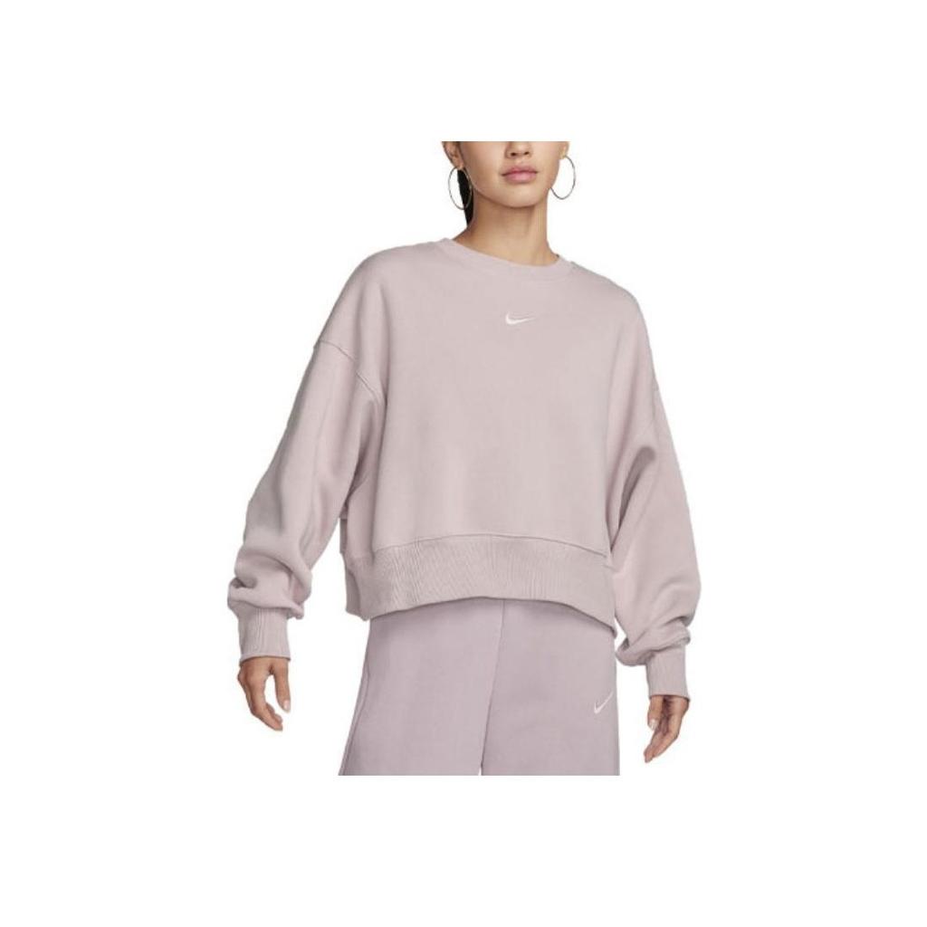 Nike Solid Logo Round Neck Long Sleeve Sweatshirt Women Sweatshirt White Platinum Violet DQ5762-019