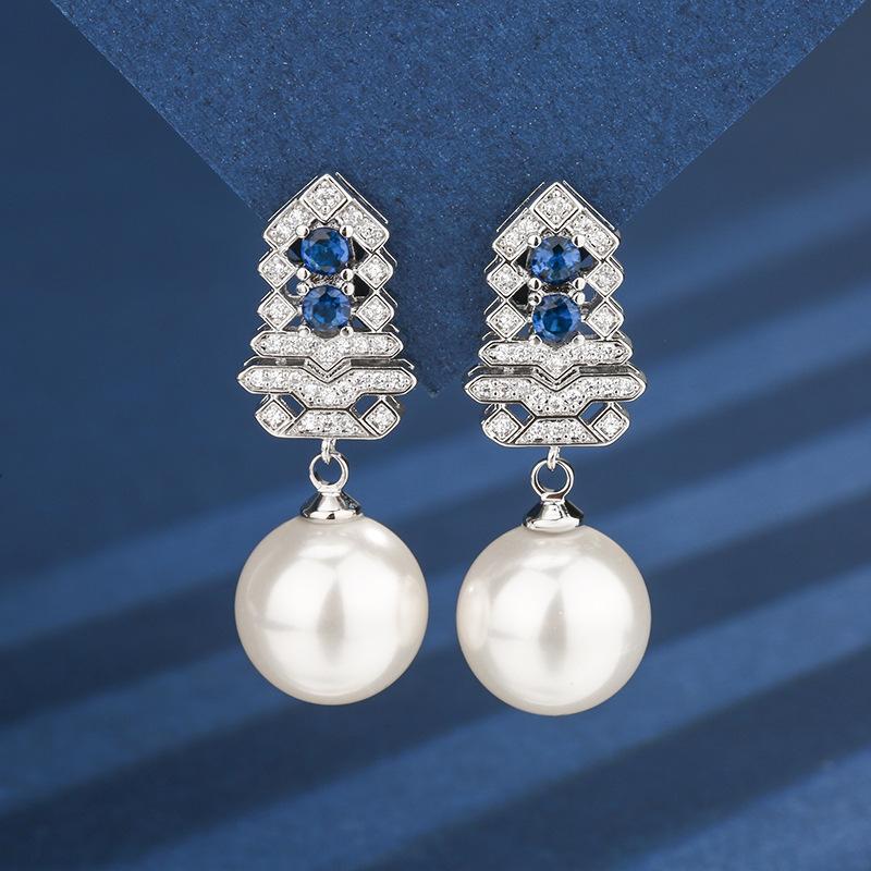 Jewelry Copper Bottom Gold-Plated Inlaid White Pearl Christmas Tree Set Female 16-12Mm