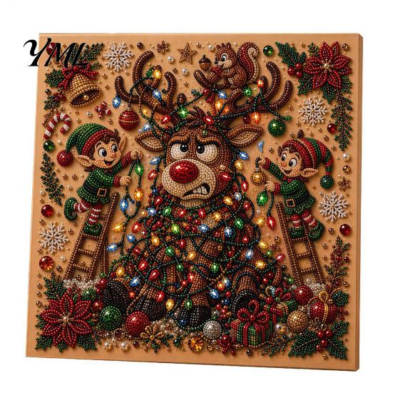 DIY Decorative Wall Ornaments Christmas Faux Pearl Art Kit, Rhinestone Painting 8" X 8", Cartoon Projects Snowman Animal Diamond Craft Kit for Adults,