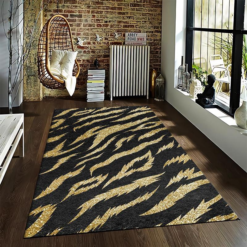 Gold Glitter Zebra Stripe Carpet Non-slip Rug Suitable for Living Room and Bedroom Sofas