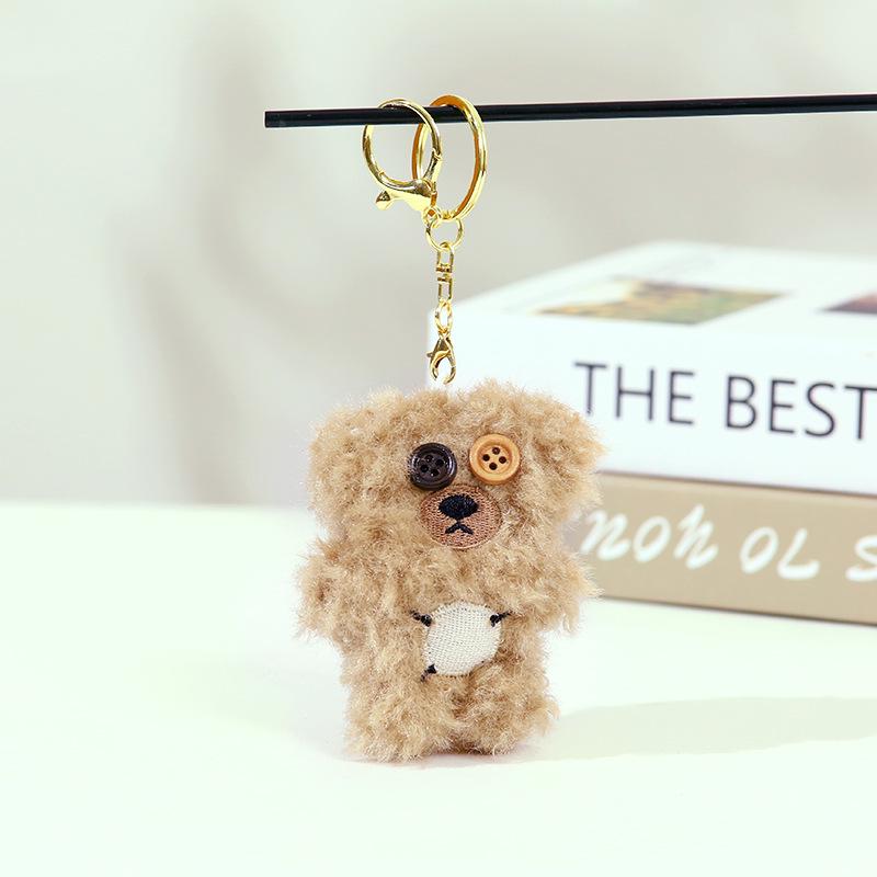 Cartoon Plush Bear Doll Keychain with Button Eyes