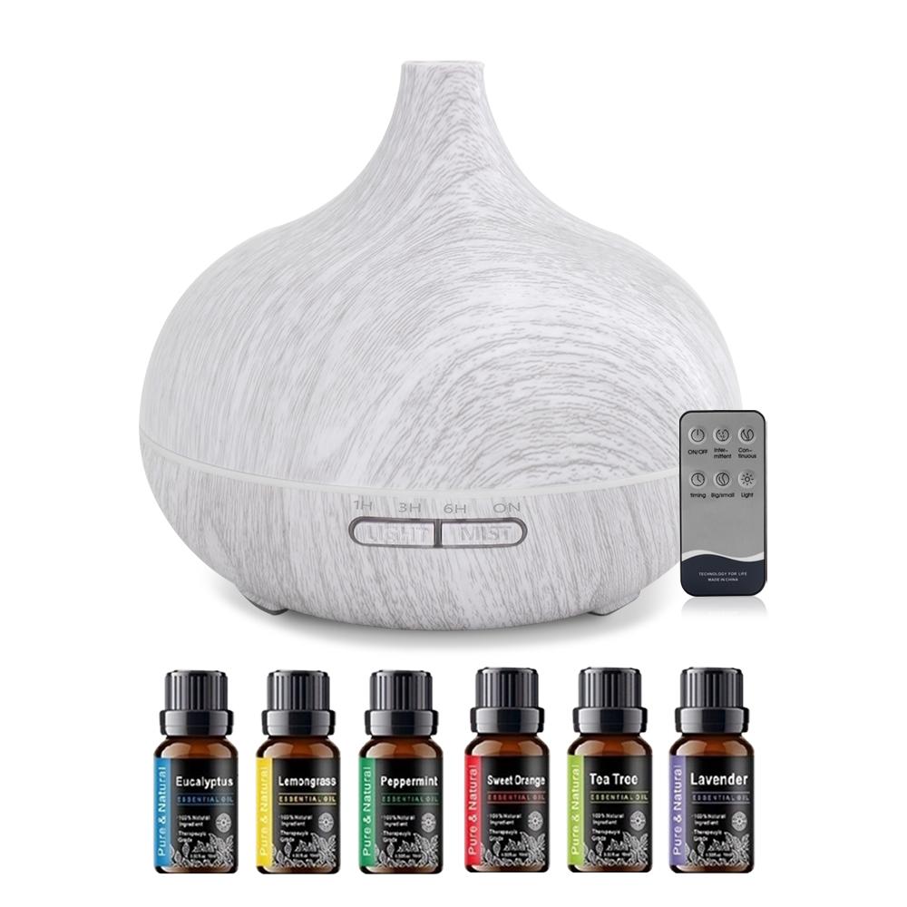 550ml Wood Grain Essential Oil Diffuser & Humidifier, Ultrasonic Aromatherapy Diffuser with Remote Control, 6 Premium Essential 550ml