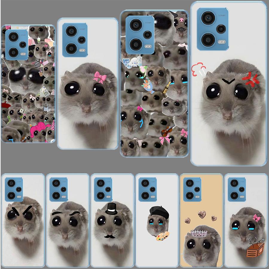 Funny Sad Hamster Meme Phone Case For Redmi Note 13 12 14 15 Pro Plus 13R 11 11T 11E 11S 10 Pro 10S 9 9S Cover Cell Clear TPU Ca