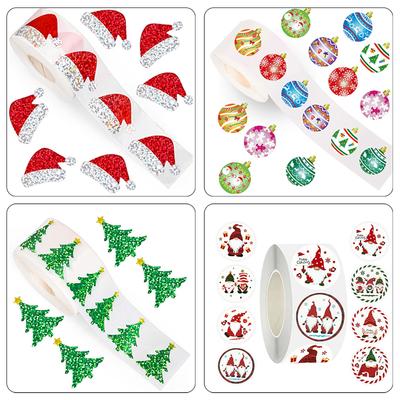 200-500pcs Christmas Stickers Christmas Tree Santa Hat Self-Adhesive Gift Tags PVC Gift Wrapping Seals Decals Party Decorations