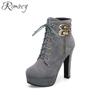 Rimocy  New Autumn Ankle Boots For Women Platform High Heels Shoes Woman Buckle Short Booties Casual Faux Suede Footwear