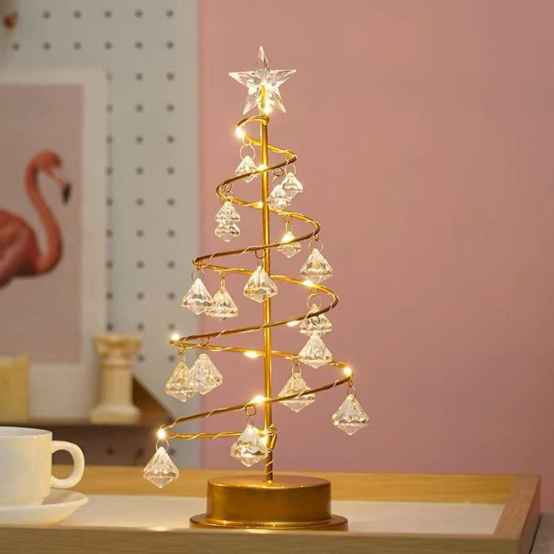 European style iron rotating luminous Christmas tree crystal night light Christmas gift girl heart candlestick bedroom decorative light