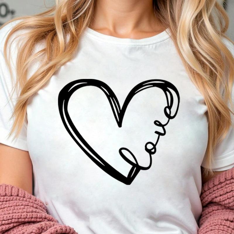 Love Heart Printed Trend Women Fashion Clothing Graphic T-shirts Clothes Print Female Shirt Short Sleeve Lady Casual Tee