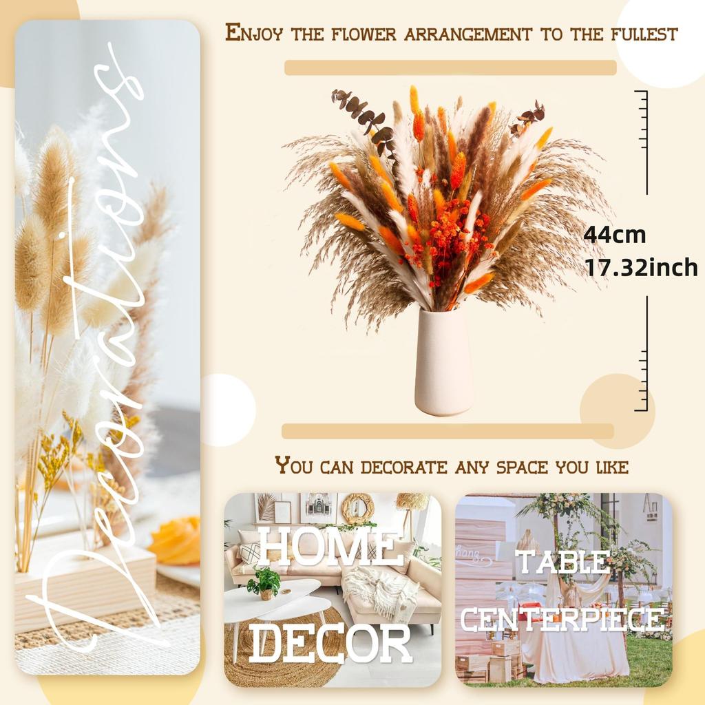 Autumn Elegance Dried Bouquet: Gypsophila, Pampas & Eucalyptus. Perfect for home, wedding & party decor. Shop now!