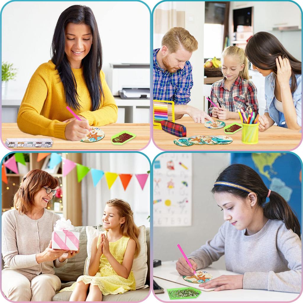 JANLOFO Diamond Art Coasters, Cork Diamond Art Kit, Beginner Diamond Painting Kit, 8-Piece Set, Easy DIY Diamond Beads, Beginner Diamond Painting Kit