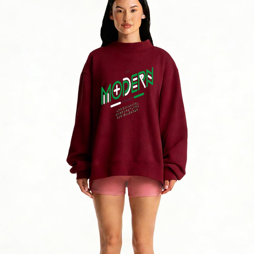 European Heavyweight Autumn Women's Trendy Hoodie - Casual Loose Fit, Hot Stamping, Long Sleeve, Mid-High Neck.