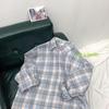 Men's Hong Kong Style Plaid Long-Sleeve Korean Shirt - Trendy Loose-Fit for Spring & Summer, Couple’s Jacket