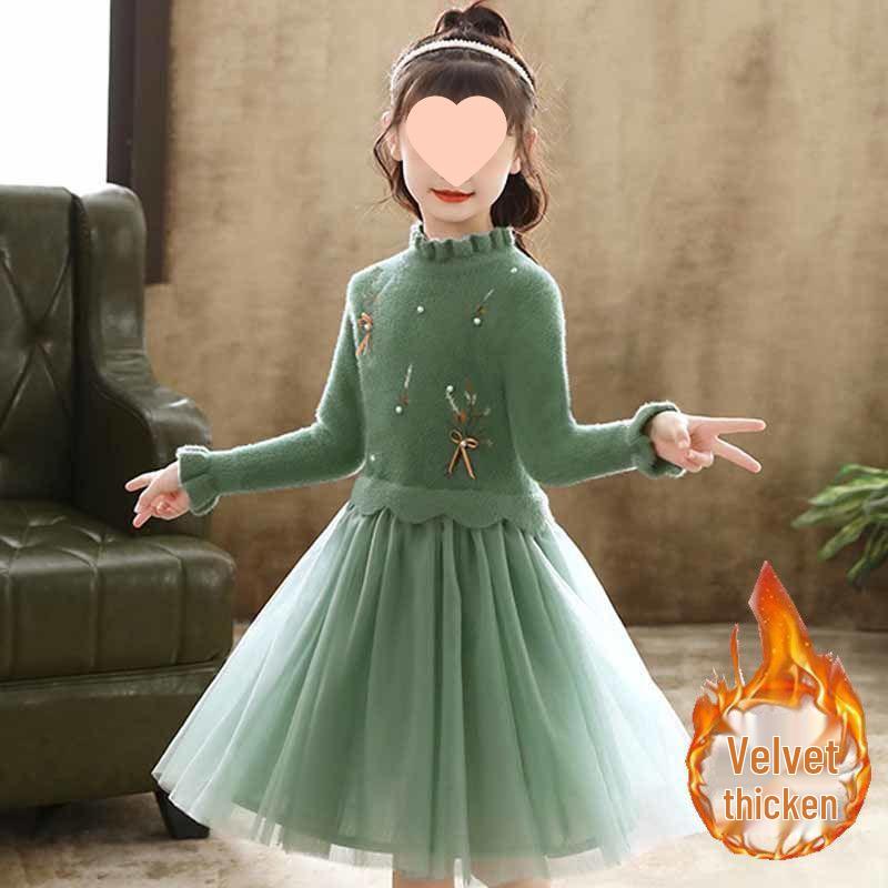 Frühling 2025 Mädchen Chinesischer Stil Puffärmel Mesh Prinzessinnenkleid