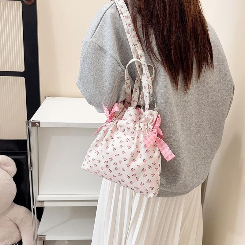 Simple Sweet Shoulder Bag Large Capacity Printed Tote Bag Fashion Sweet With Bowknot Storage Handbags Canvas Underarm Handbags