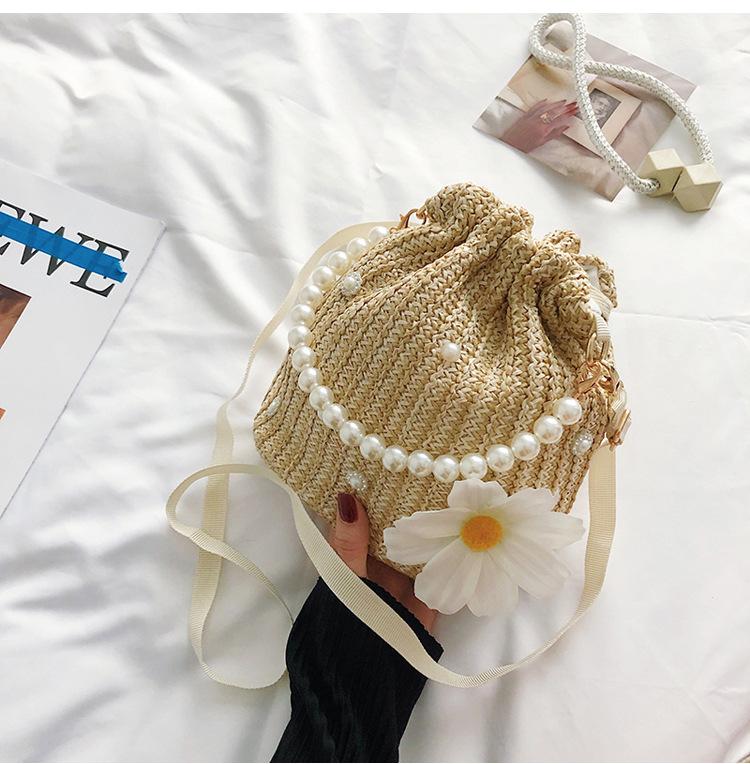 Mała Świeża Kwiatowa Tkana Torba Perłowy Łańcuszek Tote Holiday Wind Plażowa Crossbody Wiaderko